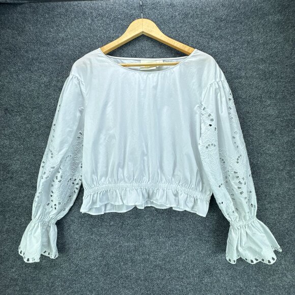 Anthropologie Maeve Top Womens Medium White Embroidered Eyelet Boho Chic‎ Fairy - Picture 1 of 11